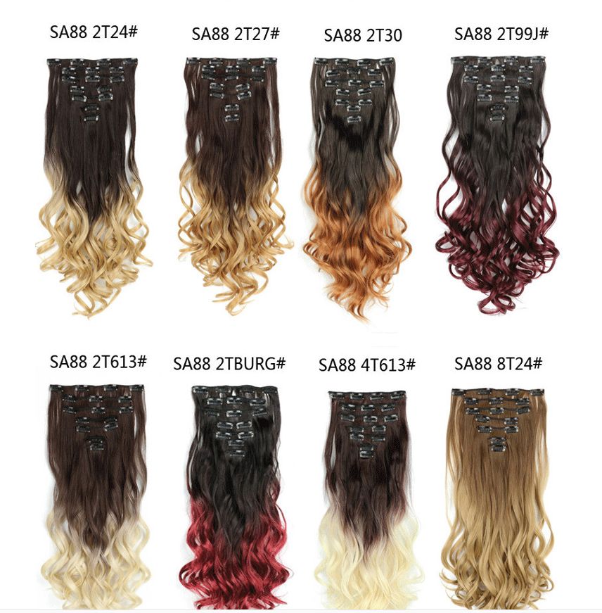 New best-selling dyed gradient seven-piece set 16-card chemical fiber seamless hair extension European and American hair curtain Application Scenario