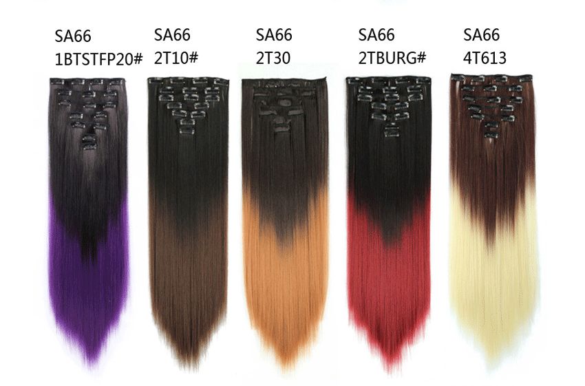 New dyed gradient seven-piece set for straight hair, 16-calorie chemical fiber seamless hair extension Application Scenario