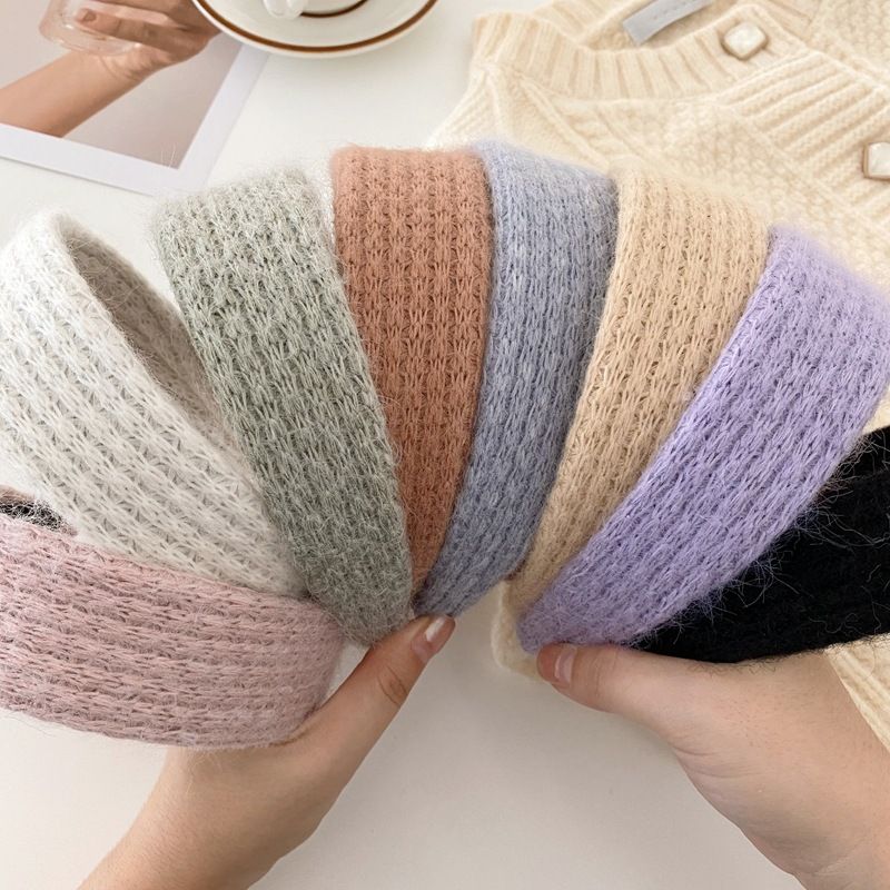Gentle vintage wool headband Mohair knit headband wide edge haircard network red temperament pressure hair accessories Headwear lady full figure
