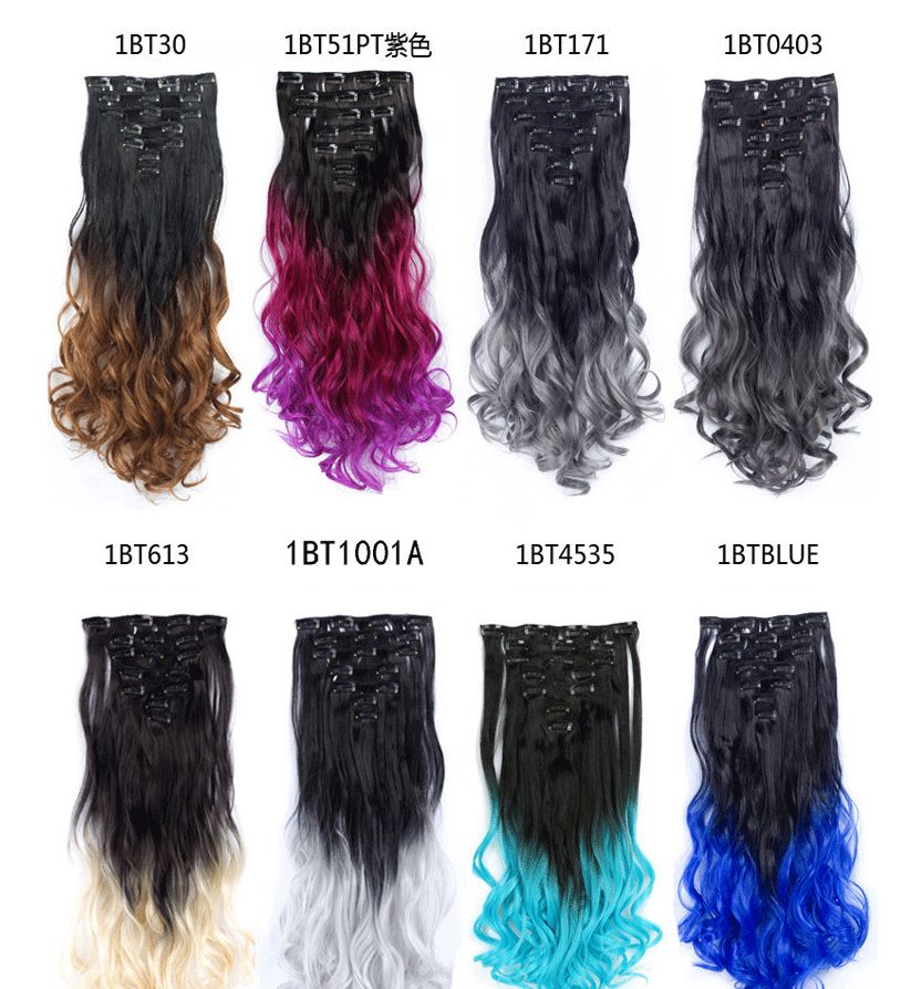 New best-selling dyed gradient seven-piece set 16-card chemical fiber seamless hair extension European and American hair curtain details Picture