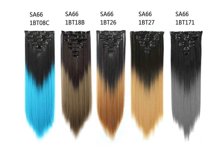 New dyed gradient seven-piece set for straight hair, 16-calorie chemical fiber seamless hair extension details Picture