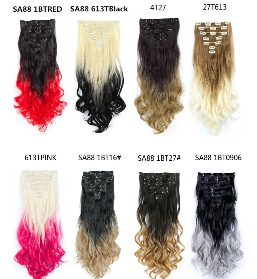 New best-selling dyed gradient seven-piece set 16-card chemical fiber seamless hair extension European and American hair curtain Specification image
