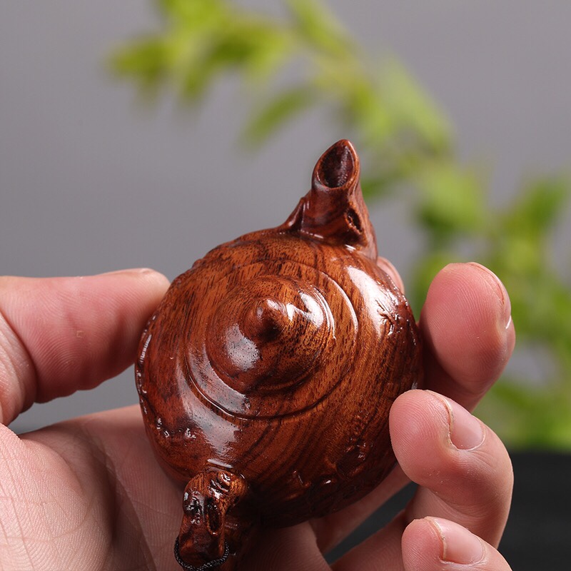 花梨木精雕茶壶把把壶文玩把件挂件装饰摆件白底实物图