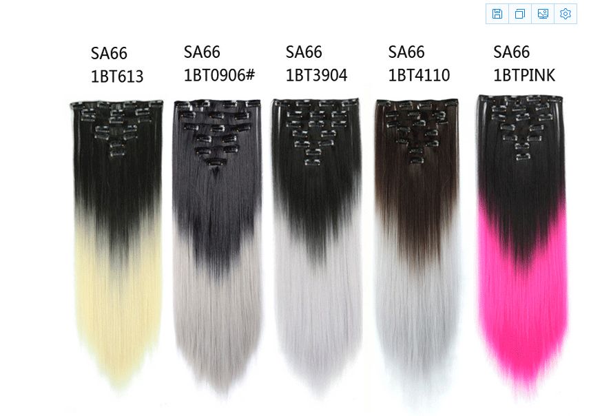 New dyed gradient seven-piece set for straight hair, 16-calorie chemical fiber seamless hair extension Specification image