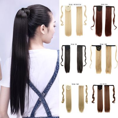 New high-temperature silk invisible Velcro straight ponytail, new hair extension Velcro ponytail