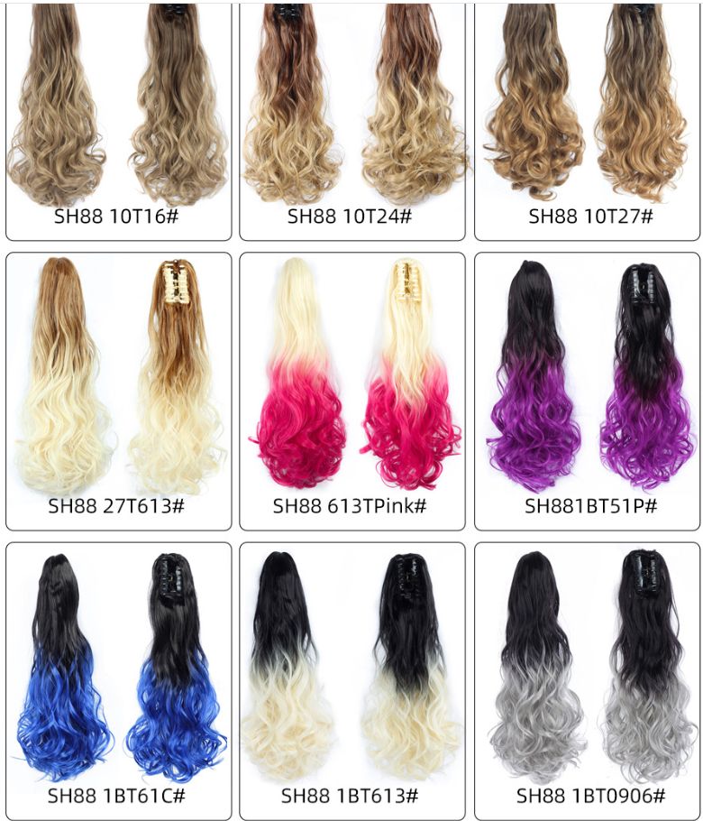 New dyed gradient color fluffy fleece ponytail, pear blossom ponytail, synthetic fiber wig, women's curly hair, short ponytail Specification image