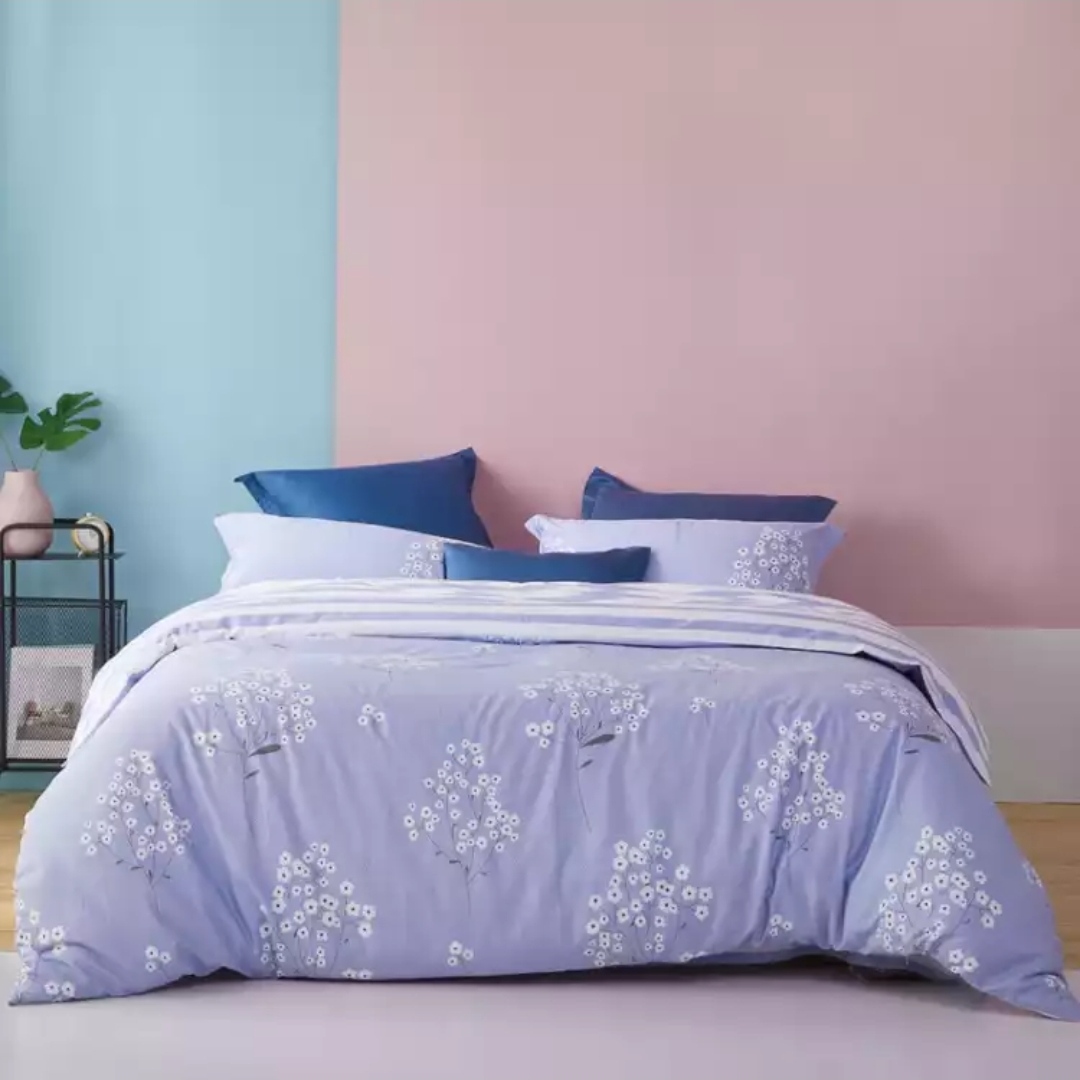 Bedding Kit Pure Cotton Four Sets Nordic Style Cotton Twill Bed Sheet And Duvet Set Bed Blue
