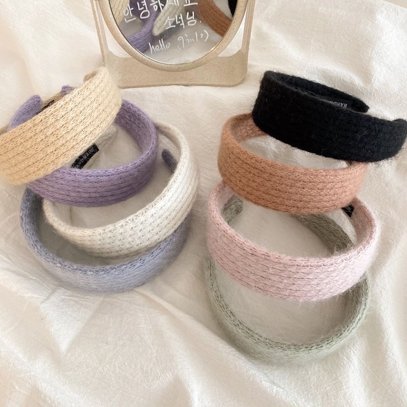 Gentle vintage wool headband Mohair knit headband wide edge haircard network red temperament pressure hair accessories Headwear lady details Picture
