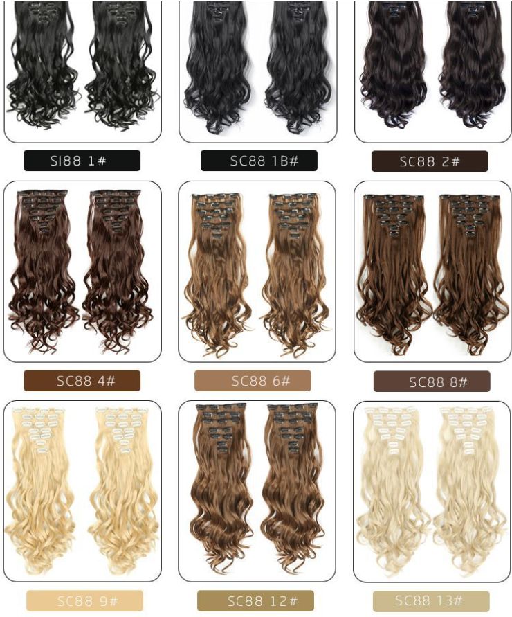 New 7-piece set of synthetic fiber wig and hair extension pieces, long curly hair and seamless hair extension pieces for European beauties details Picture