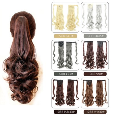 New Velcro tie ponytail pear blossom permed hair ponytail invisible natural fluffy high-temperature silk wig detail image 1
