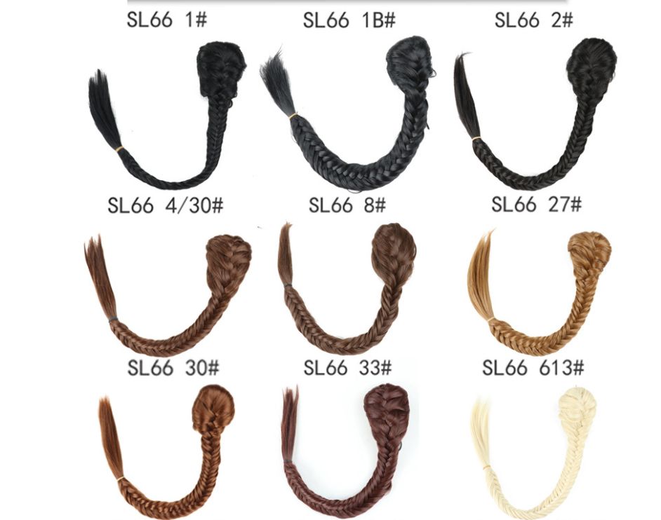 New European and American fashion fishbone braid ponytail wig, single-color hair bun style drawstring ponytail details Picture