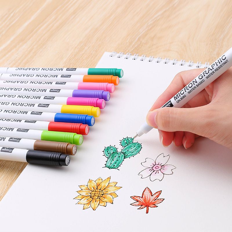 Guangna 8060-12 color needle Pen student drawing Outlining Color Writing Pen 0.5mm set Factory direct sale