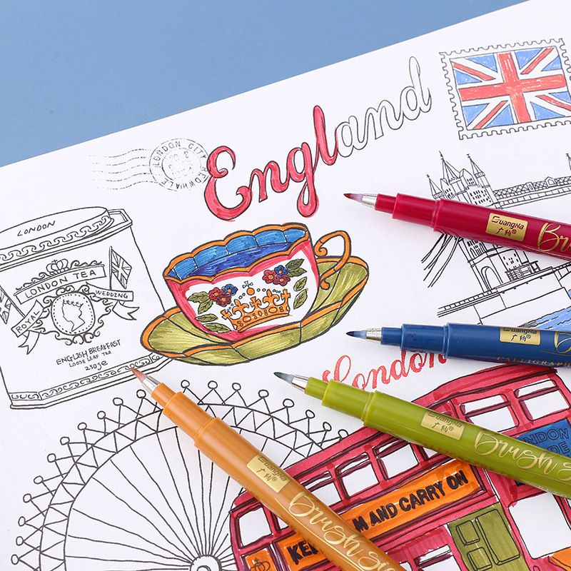 Guangna 203-12 Calligraphy soft-tipped Elegant Pen Set, Color Painting, Graffiti, Watercolor and Comic Pen Factory Direct sales Application Scenario