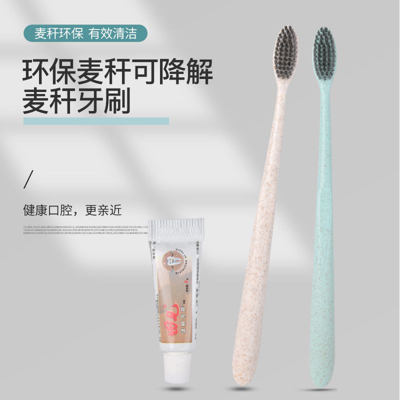 Environmentally friendly straw disposable toothbrush and toothpaste 2-in-1 wash set Black charcoal soft hair teeth available from stock thumbnail