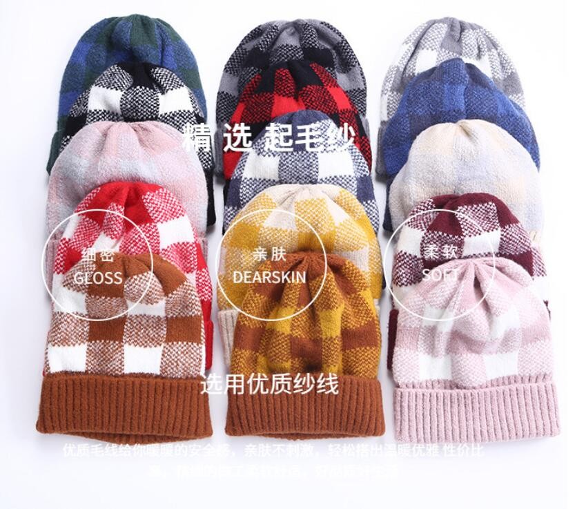 Hat Women Autumn Winter Simple Mixed Color Checkered Knit Hat Korean Sleeve Thickened Warm Korean Version Of All The Woolen Hat Tide Item Picture