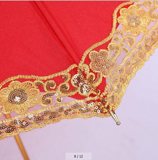 New red creative double-layer bride umbrella, wedding umbrella, wedding red umbrella, straight-handled long-handled lace gift umbrella, custom-made by the manufacturer Item Picture