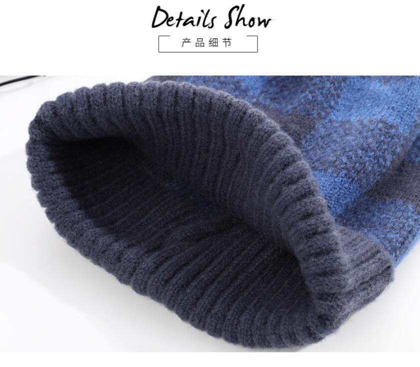 Hat Women Autumn Winter Simple Mixed Color Checkered Knit Hat Korean Sleeve Thickened Warm Korean Version Of All The Woolen Hat Tide undefined