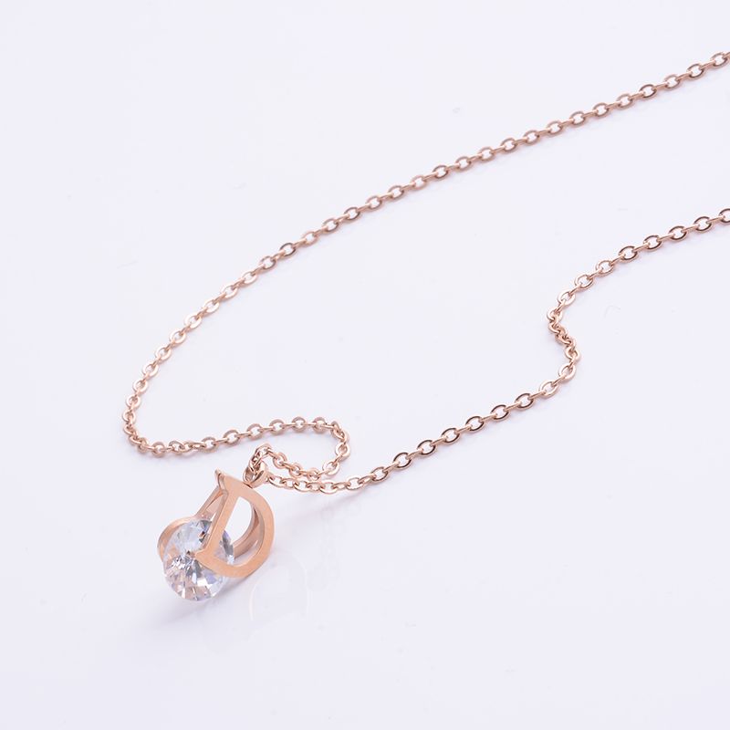 Diamond necklace with titanium steel plated 18-k rose gold clavicular chain for women