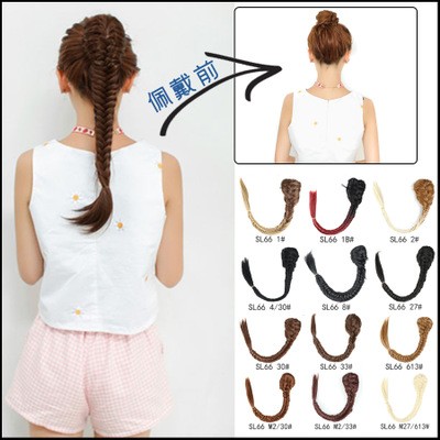 New European and American fashion fishbone braid ponytail wig, single-color hair bun style drawstring ponytail detail image 1