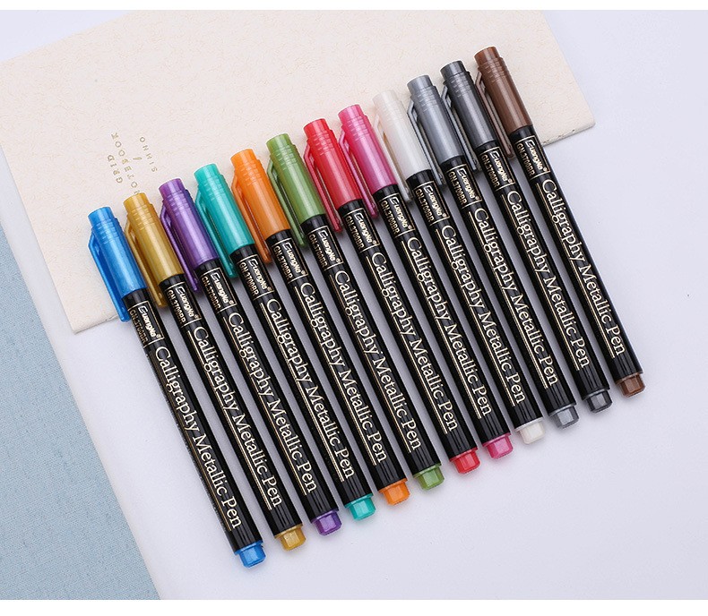 Cross-border exclusive 3700-12 color hard-tipped metallic calligraphy pen, painting craft graffiti pen pic 1