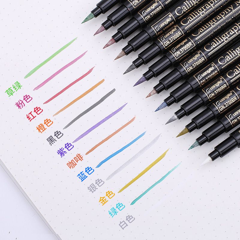 Cross-border exclusive 3700-12 color hard-tipped metallic calligraphy pen, painting craft graffiti pen Specification image