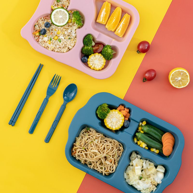 Nordic kindergarten cute baby rice bowls, baby tableware, grid plates, rice spoons, children's animals in stock wholesale full figure