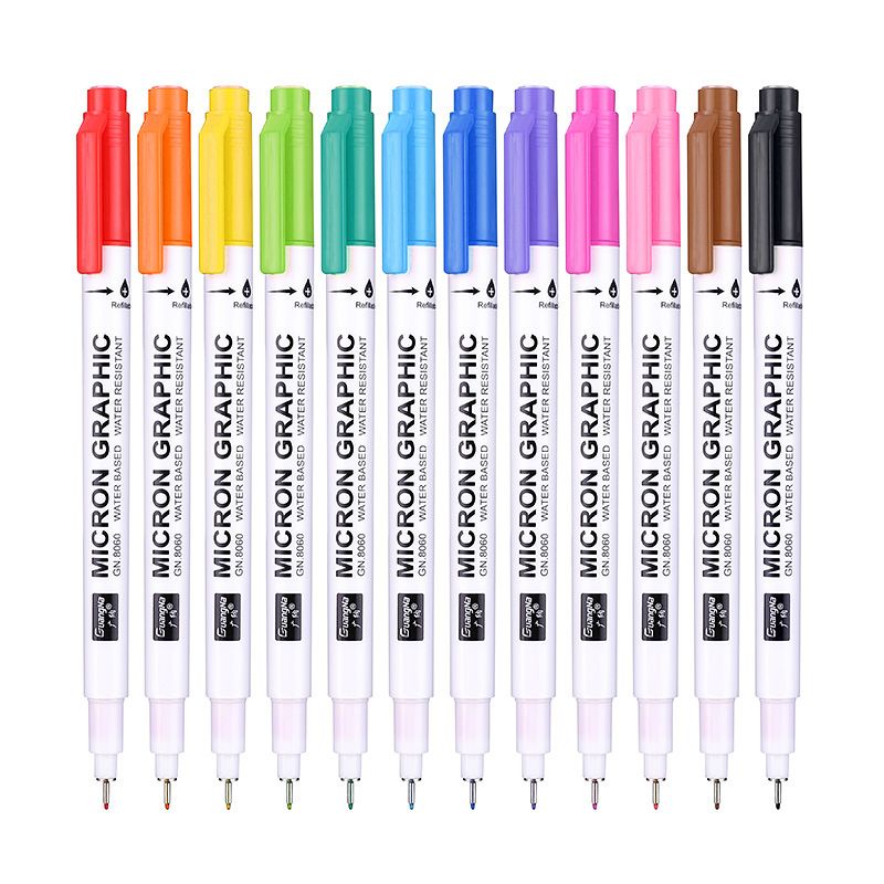 Guangna 8060-12 color needle Pen student drawing Outlining Color Writing Pen 0.5mm set Factory direct sale Item Picture