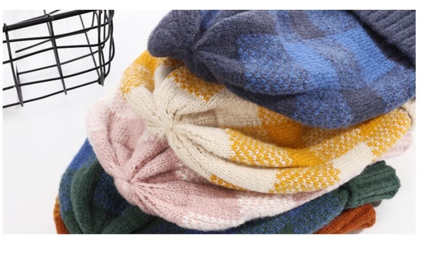 Hat Women Autumn Winter Simple Mixed Color Checkered Knit Hat Korean Sleeve Thickened Warm Korean Version Of All The Woolen Hat Tide undefined