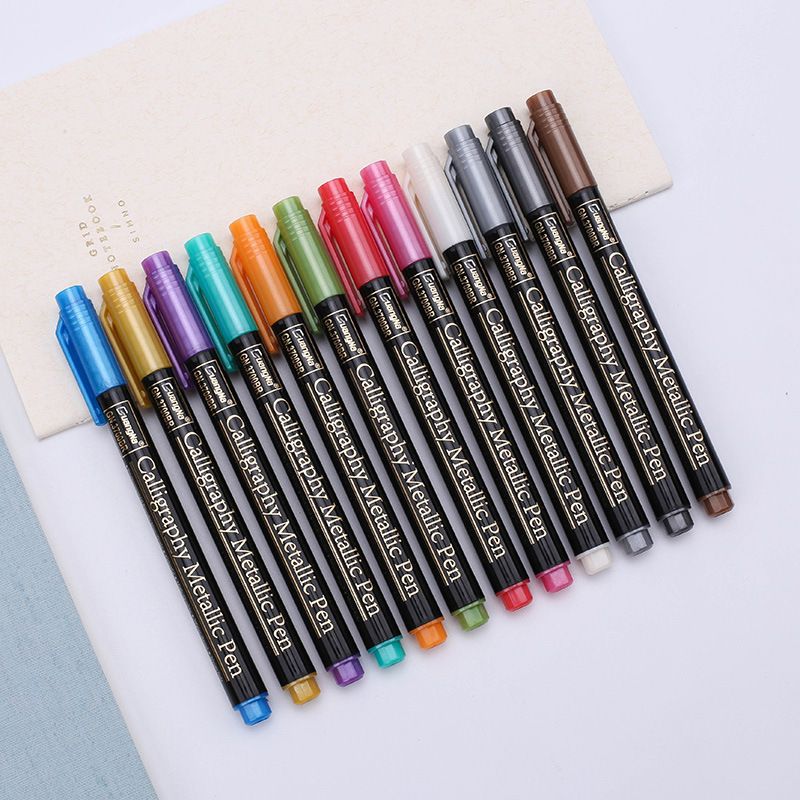 跨境专供广纳3700BR-12色彩色软头金属色书法笔绘画工艺涂鸦笔产品图