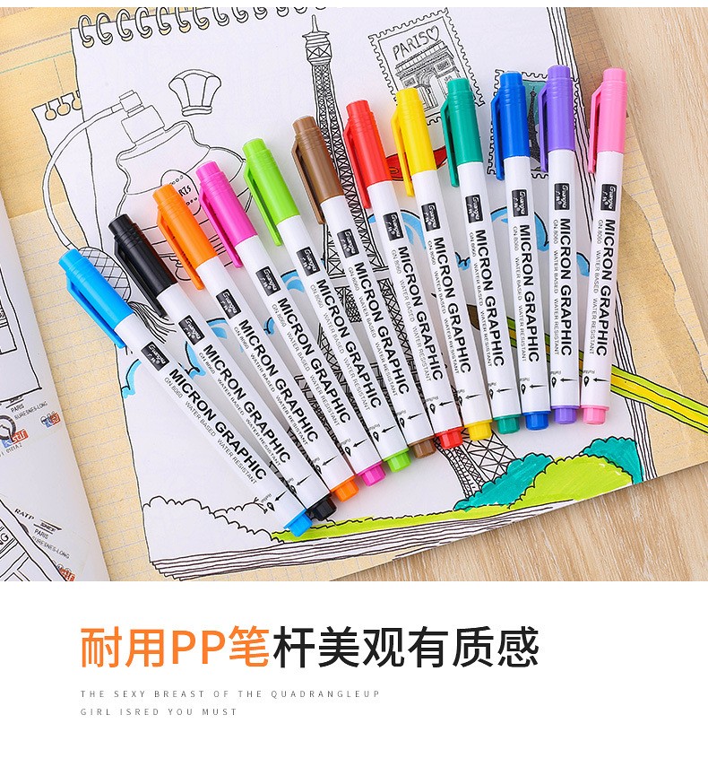 Guangna 8060-12 color needle Pen student drawing Outlining Color Writing Pen 0.5mm set Factory direct sale pic 12
