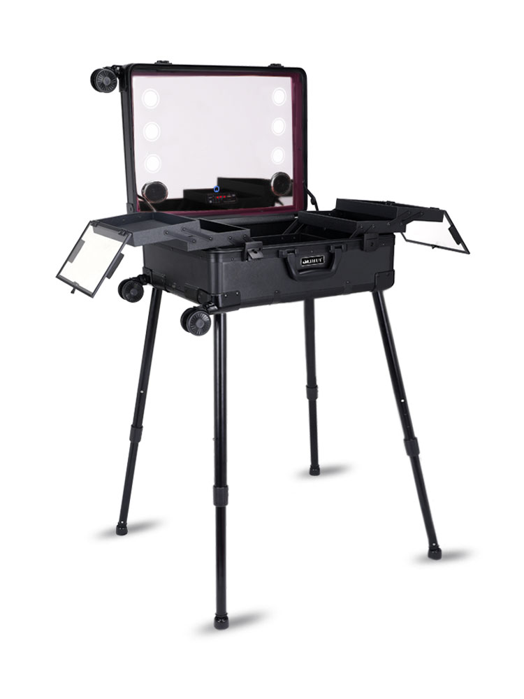 多功能化妆箱灯箱带灯镜拉杆箱带脚杆化妆箱图