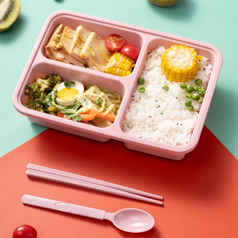 Microwave lunch box Wheat straw bento box Student lunch box adult lunch box three-compartment crisper thumbnail