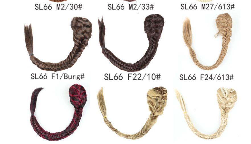 New European and American fashion fishbone braid ponytail wig, single-color hair bun style drawstring ponytail Specification image
