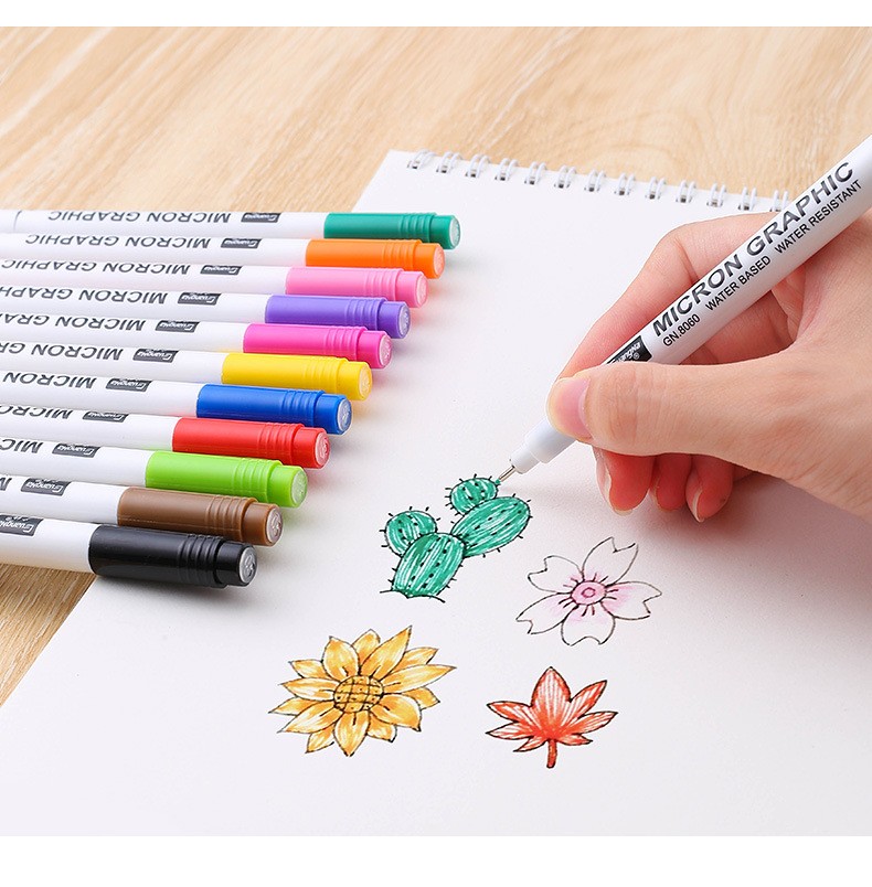 Guangna 8060-12 color needle Pen student drawing Outlining Color Writing Pen 0.5mm set Factory direct sale pic 1