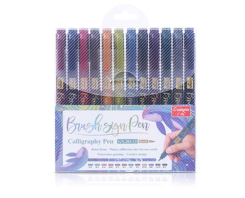 Guangna 203-12 Calligraphy soft-tipped Elegant Pen Set, Color Painting, Graffiti, Watercolor and Comic Pen Factory Direct sales pic 5