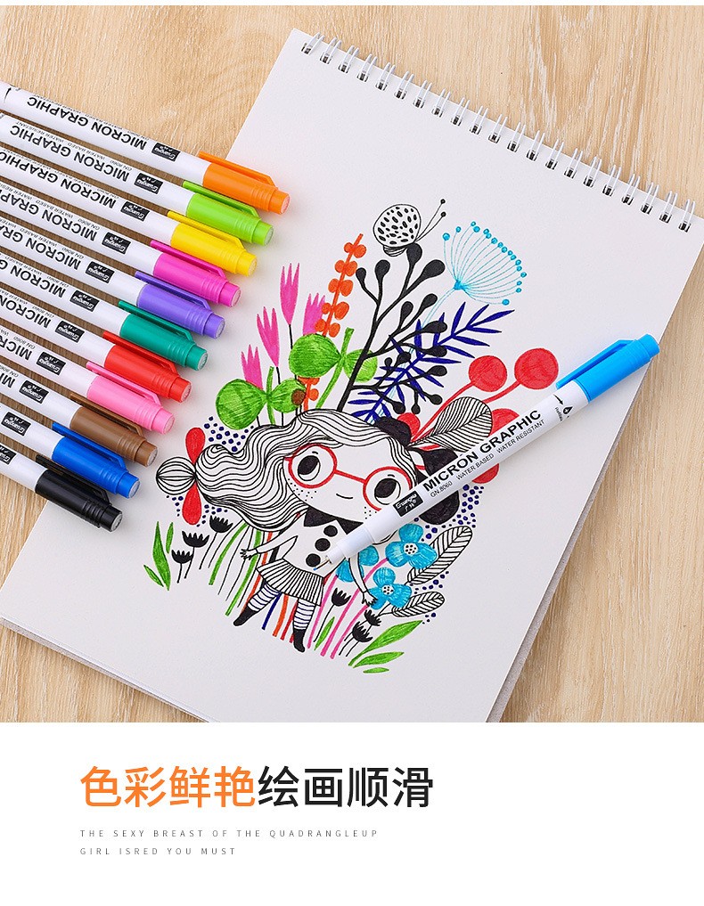 Guangna 8060-12 color needle Pen student drawing Outlining Color Writing Pen 0.5mm set Factory direct sale pic 7