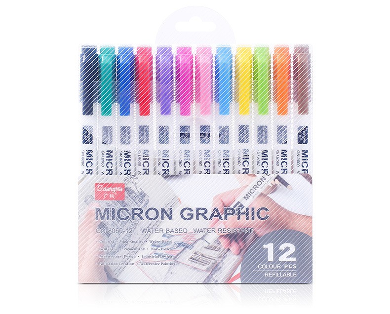 Guangna 8060-12 color needle Pen student drawing Outlining Color Writing Pen 0.5mm set Factory direct sale pic 3