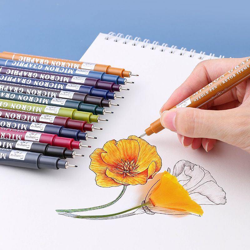 Guangna 8080-12 vintage 0.5mm needle tube outlining pen set for students' colored drawing and doodling pens
