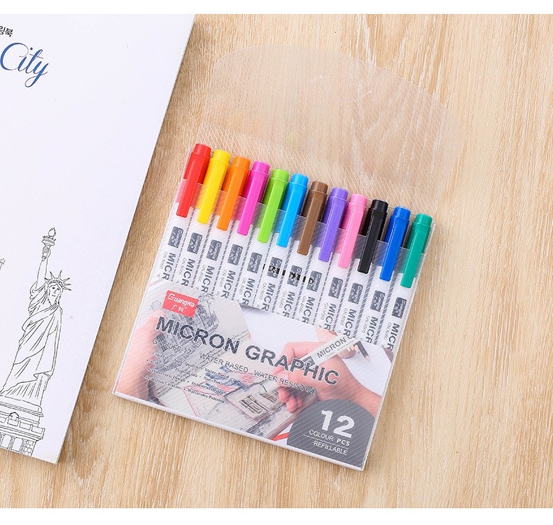 Guangna 8060-12 color needle Pen student drawing Outlining Color Writing Pen 0.5mm set Factory direct sale pic 15