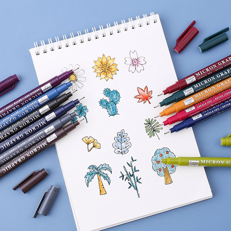 Guangna 8080-12 vintage 0.5mm needle tube outlining pen set for students' colored drawing and doodling pens details Picture
