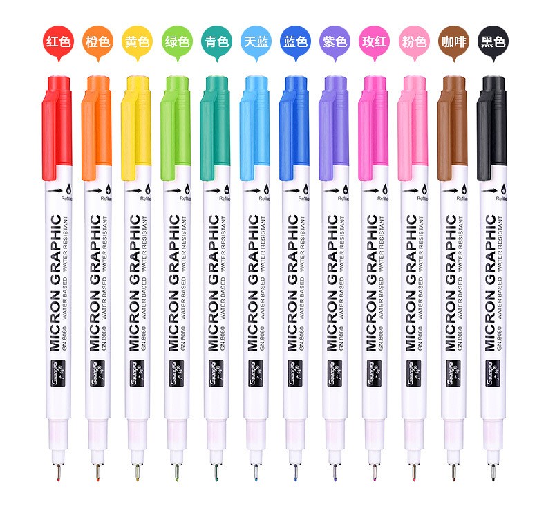 Guangna 8060-12 color needle Pen student drawing Outlining Color Writing Pen 0.5mm set Factory direct sale pic 4
