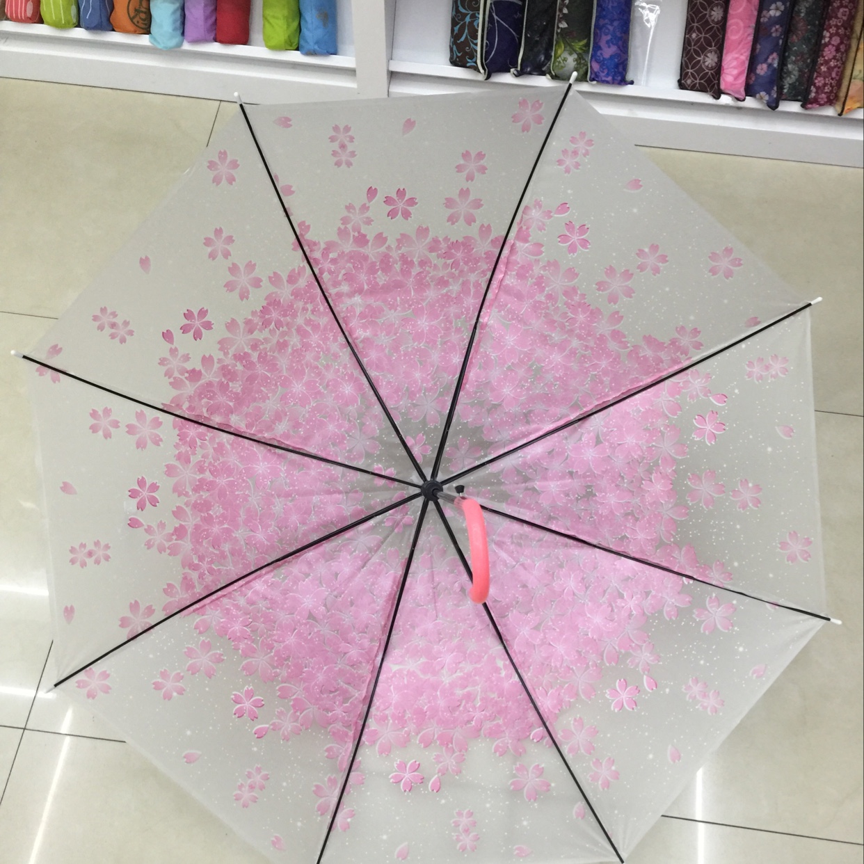 55公分EvA环保樱花伞，透明伞白底实物图