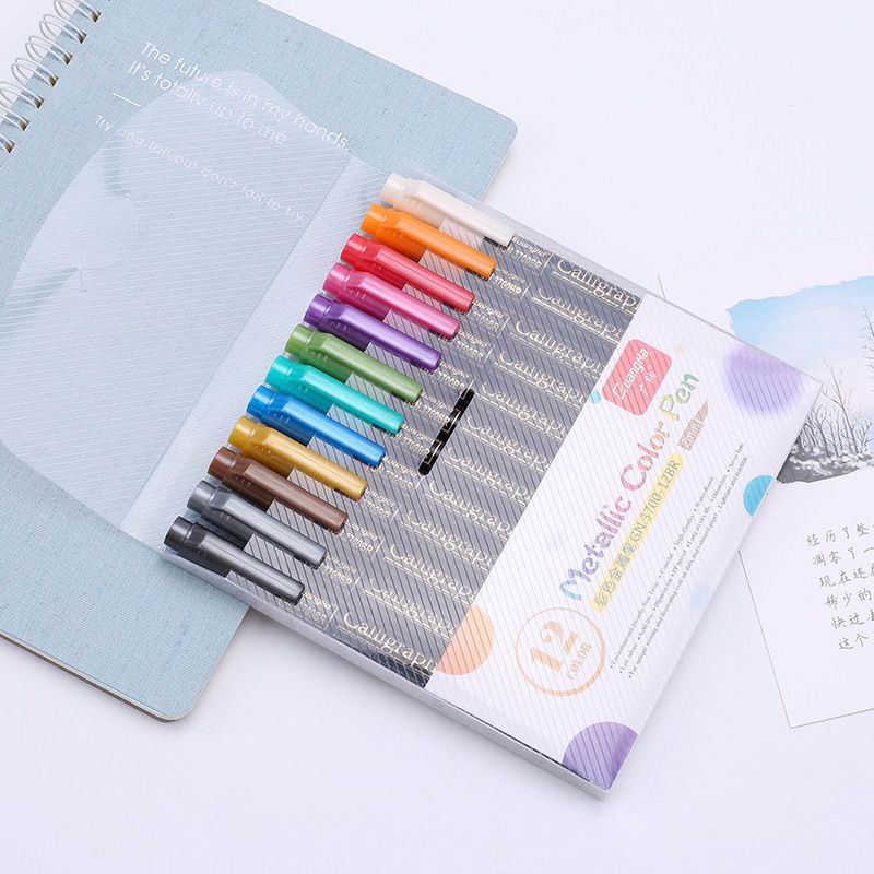 Cross-border exclusive 3700-12 color hard-tipped metallic calligraphy pen, painting craft graffiti pen