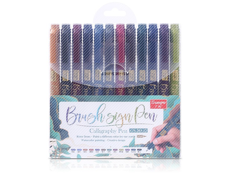 Guangna 203-12 Calligraphy soft-tipped Elegant Pen Set, Color Painting, Graffiti, Watercolor and Comic Pen Factory Direct sales pic 4