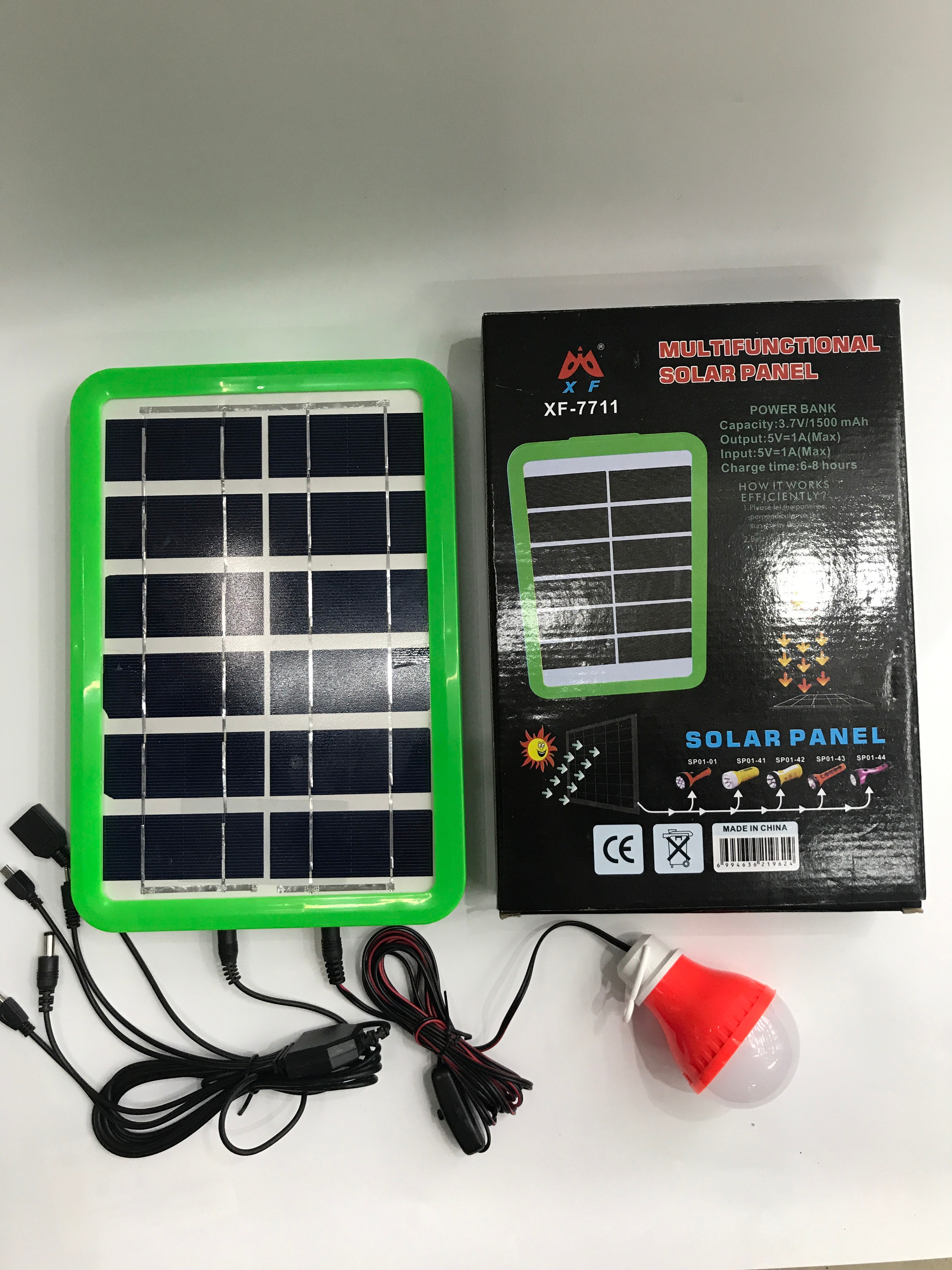 小太阳能电池板带一拖五USB手机充电带灯5 w组功率小型板子详情图1