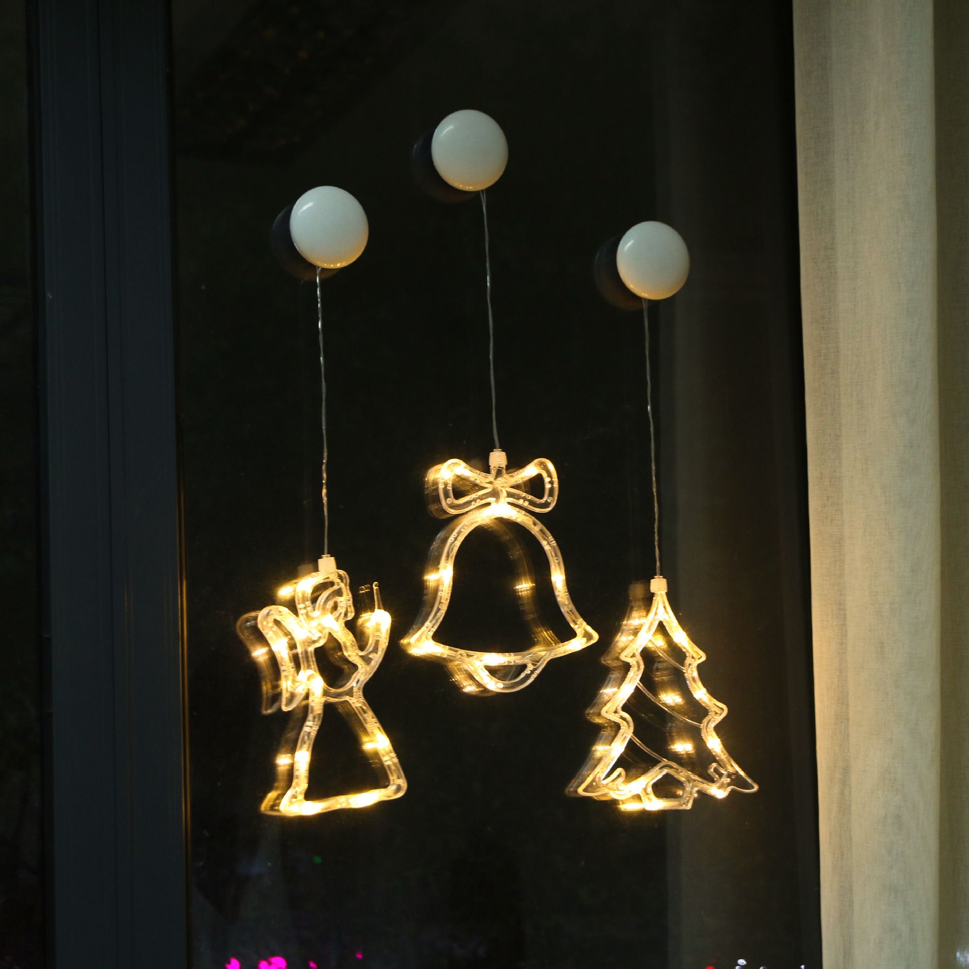 LED圣诞灯 圣诞铃铛吸盘灯 房间橱窗圣诞树装饰灯 五角星吸盘灯