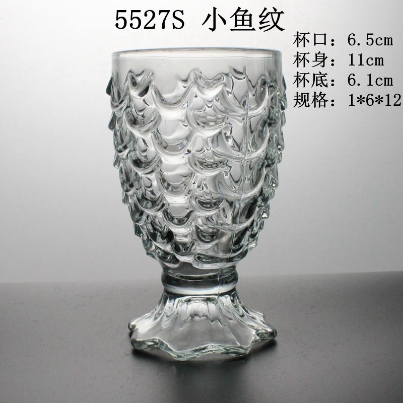 5527s 小鱼纹低价玻璃水杯直杯创意礼品外贸水杯