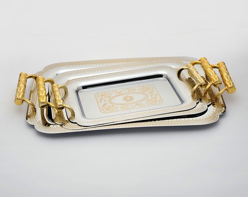 Stainless steel European-style square tray for wine cups and plates