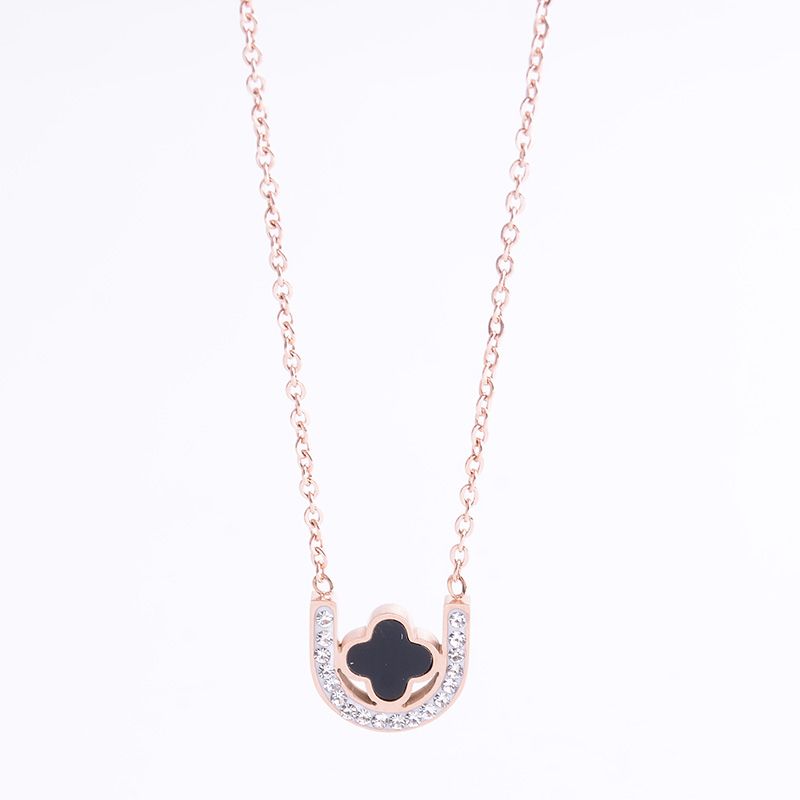 Fashionable U-shaped four-leaf clover necklace with titanium steel plating 18K rose gold clavicle chain fadeless female accessories thumbnail