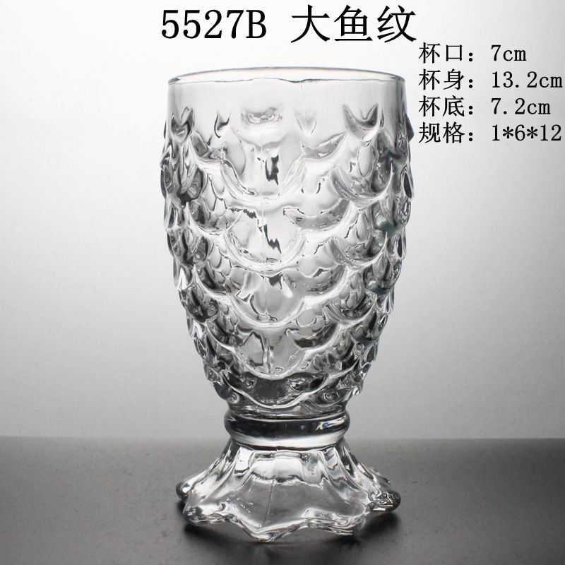 5527B 大鱼纹玻璃低价水杯直杯创意礼品外贸水杯